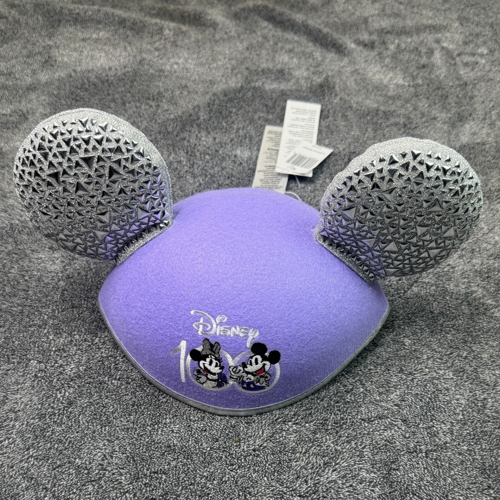 Disney 100th Anniversary Mickey Minnie Mouse Purple Silver Ear Hat NWT